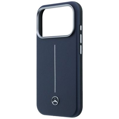 6. Mercedes Leather Semi Wrap Iconic Line MagSafe Case for iPhone 17 Pro - Navy Blue