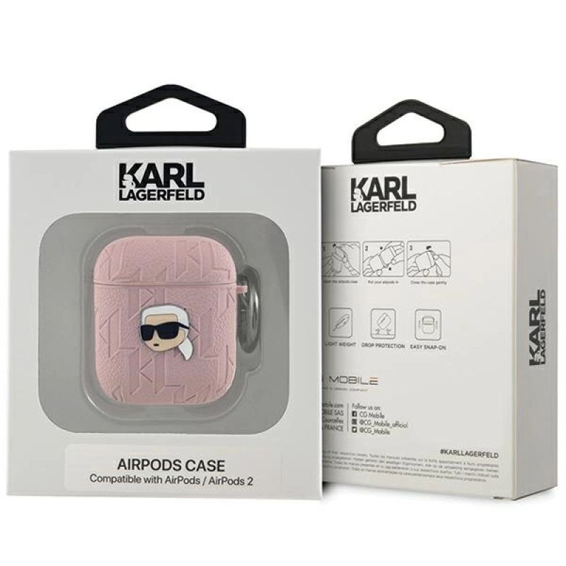 3. Karl Lagerfeld Monogram Karl Head case for AirPods 1 / 2 - pink