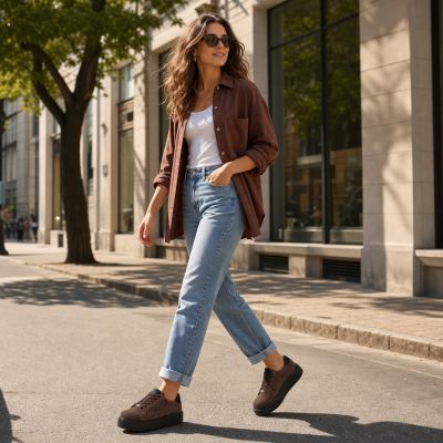 12. Women's leather platform sneakers, brown, Filippo DP6119
