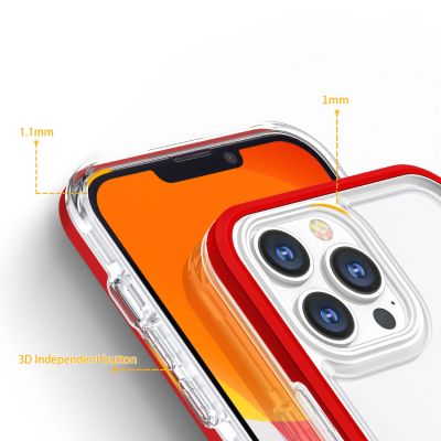 4. Clear 3in1 Case for iPhone 13 Pro Max Frame Cover Gel Red