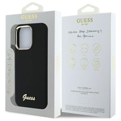 8. Guess Silicone Script Metal Logo & Frame Case for iPhone 16 Pro Max - Black