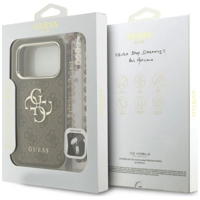 9. Guess 4G Strap 4G Classic Logo Metal Trims Case for iPhone 18 Pro / 17 Pro – brown