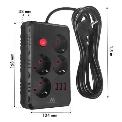 7. MACLEAN POWER STRIP, EXTENSION CORD 4 OUTLETS + 3XUSB, 110-240V AC 50/60HZ, 2.1A MAX 2500W, 1.5M, BLACK MCE392 B