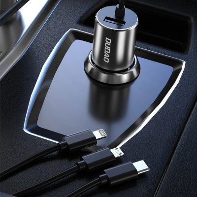 4. Dudao 3in1 USB car charger 3,4 A built-in cable Lightning / USB Type C / micro USB black (R5ProN black)
