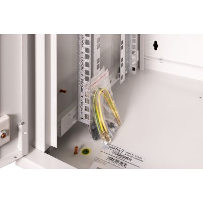 3. Digitus Unique 19" 16U wall-mounted network cabinet 600x450, glass door, gray, undivided, assembled, 100kg