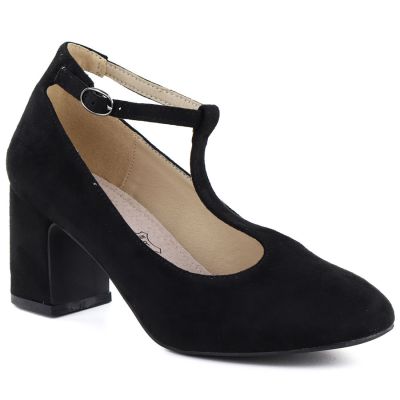 Black suede pumps with a strap, Mascara 834284