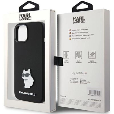 8. Karl Lagerfeld Silicone Choupette Metal Pin case for iPhone 15 Plus / 14 Plus - black