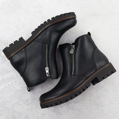 14. Black Leather Women’s Worker Boots Rieker 78556-00