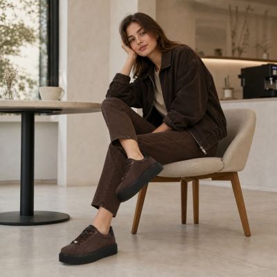 23. Women's leather platform sneakers, brown, Filippo DP6119