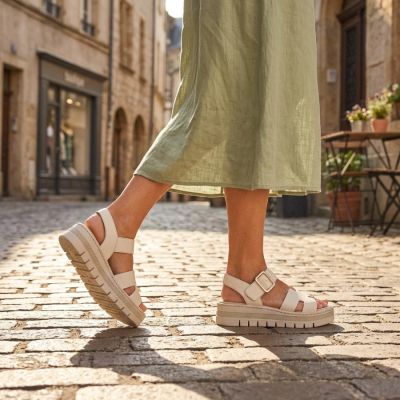 10. Women's beige wedge sandals Rieker V4952-60