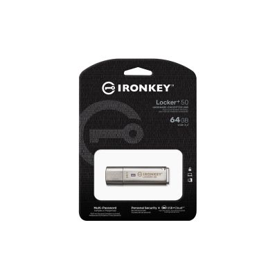 3. Kingston IronKey Locker+ 50 USB Flash Drive 64GB USB Type-A 3.2 Gen 1 (3.1 Gen 1) Silver