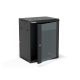 19" 15U 600x450 wall-mounted cabinet, (double-section option), single-leaf glass door, removable full rear panel, removable full side panels, lockable, 4 beams, black, for self-assembly - Flat Pack, ALANTEC