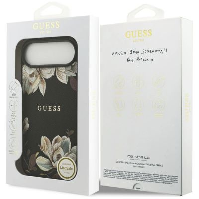 8. Guess Grained Flowers Classic Logo MagSafe case for iPhone Air - black
