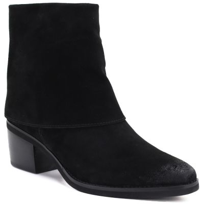 Women's leather cowboy boots with rolled-up upper, black Potocki JE19497
