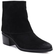 Women's leather cowboy boots with rolled-up upper, black Potocki JE19497