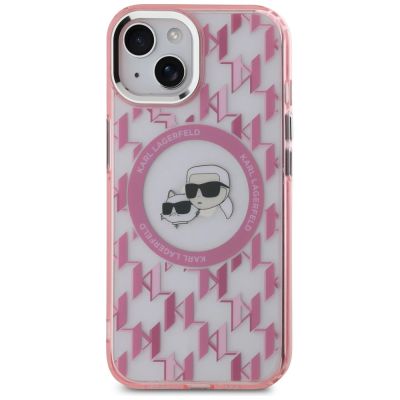 3. Karl Lagerfeld IML Monogram Karl & Choupette Head MagSafe iPhone 15 Case - Pink