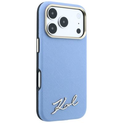 4. Karl Lagerfeld Saffiano Small Script Metal Logo MagSafe Case for iPhone 17 Pro Max / 18 Pro Max - Light Blue