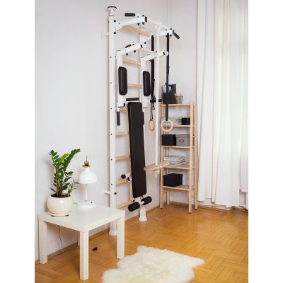 25. GYMNASTIC LADDER, HAND BAR, BENCH, CHILDREN'S ACCESSORIES, WHITE MAT BENCHK 414