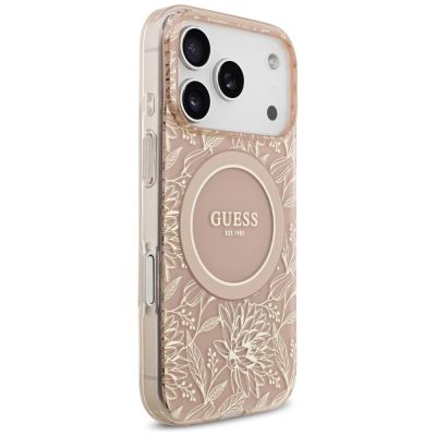 4. Guess IML Flowers Electro Pearl Strap MagSafe Case for iPhone 17 Pro - Pink