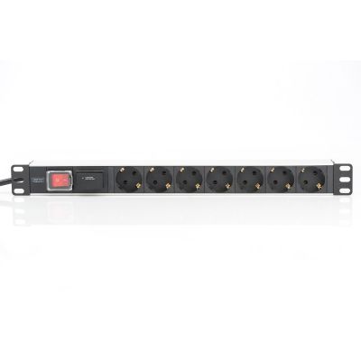 5. Digitus PDU 19" Rackmount Power Strip, 7x Schuko sockets, 2.0m, 1x Unischuko plug, 16A, on/off, surge protection, aluminum profile