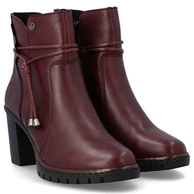 4. Women's leather ankle boots with high heels, burgundy, Rieker Y2567-35