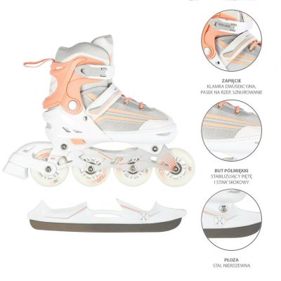 2. NILS Extreme NH18190 2in1 inline skates, white and pink, size S (29-33), with replaceable hockey blade