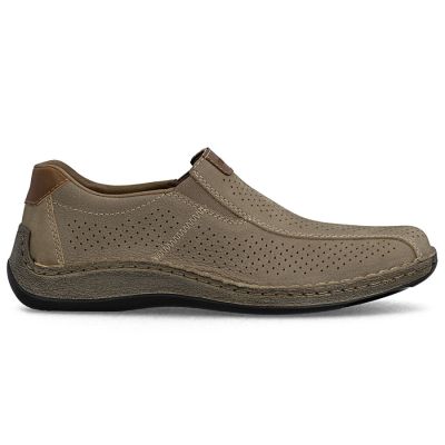 2. Men's leather openwork slip-on shoes, brown, Rieker 05272-64