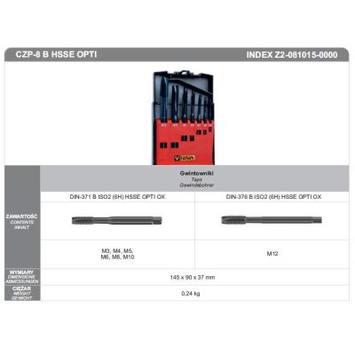 2. TAPS SET M3-M12 DIN-371B/DIN-376B (6H) HSSE CZP-8 OPTI