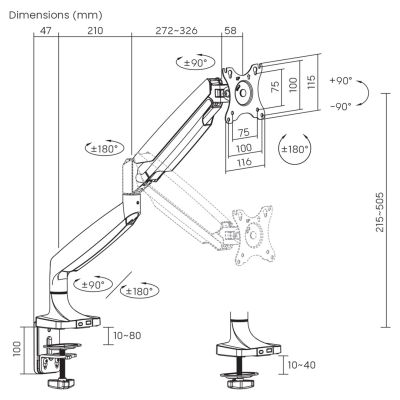 4. Maclean MC-969 monitor mount, double arm, with gas spring, 17"-45", 16 kg,
