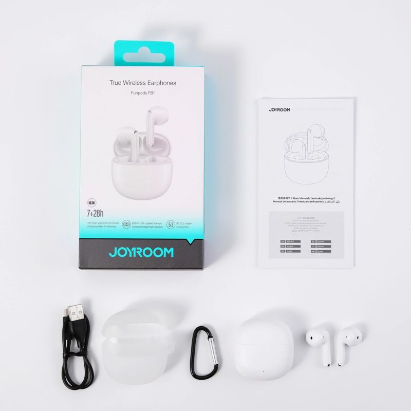 8. Joyroom JR-FB1 Funpods Bluetooth 6.0 In-Ear TWS Wireless Headphones - White