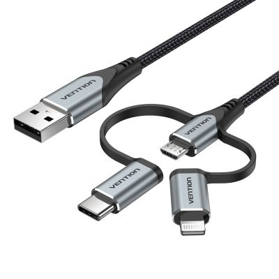 4. Vention USB-A 3in1 Micro-B USB-C Lightning Cable 1m Gray
