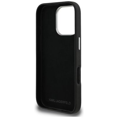 7. Karl Lagerfeld FW Grained Karl & Choupette Heads Pins Case for iPhone 16 Pro - Black