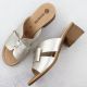 4. Women's leather slides on a block, gold Remonte R8759-90