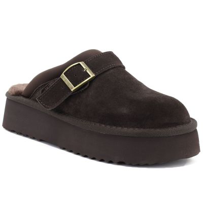 Women's leather insulated flip-flops on a chocolate platform Big Star UU274697
