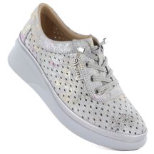 Women's leather openwork wedge shoes, gray Vinceza 79603