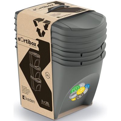 6. GARBAGE BINS 25 L SORTIBOX SET 3 PCS GREY STONE