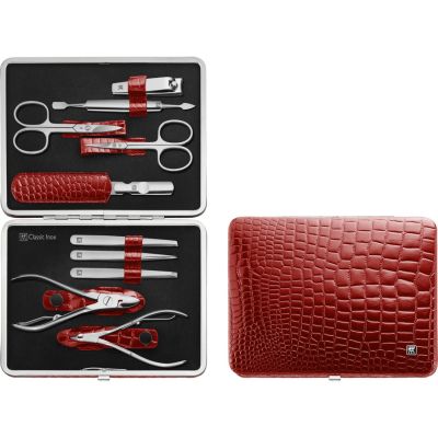 3. Zwilling Classic Inox Manicure Set – Leather Case, 10 Pieces – Red