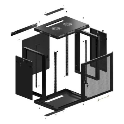 14. WALL-HUNG RACK CABINET 19" 12U 600X450 BLACK PERFORATED DOOR LANBERG (FLAT PACK)