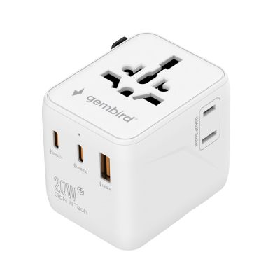 GEMBIRD UNIVERSAL TRAVEL ADAPTER 20W, WHITE