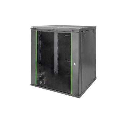 10. DYNAmic 19" 16U wall-mounted network cabinet 600x600, glass door, black, undivided, assembled, 60kg