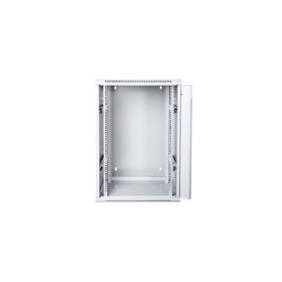 4. Wall-mounted network cabinet 19" 15U rack 600x600, glass door, gray, divided, assembled, 60kg