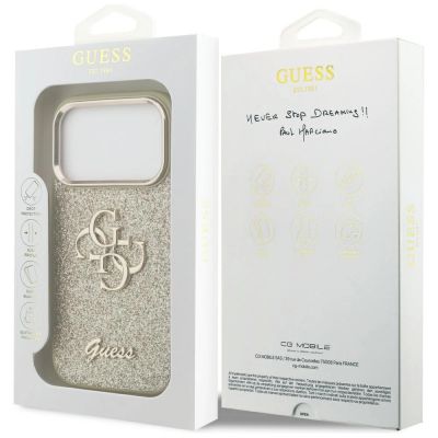 8. Guess Fixed Glitter Big 4G Metal Frame case for iPhone 17 Pro - gold