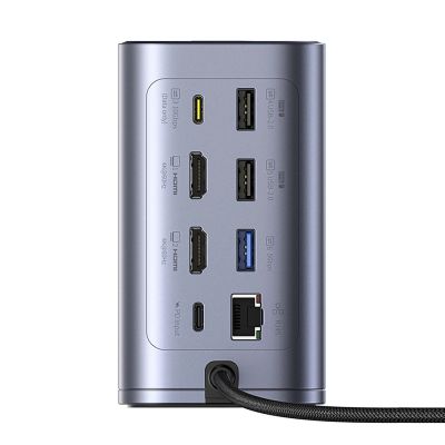 2. Baseus NU1 Air Spacemate hub 12in1 USB-C docking station - 2xHDMI 4K@60Hz 2xUSB-C 10Gb/s 2xUSB-A 5Gb/s 2xUSB-A (480Mb/s) RJ45 SD/microSD 3.0 USB-C (PD) - gray