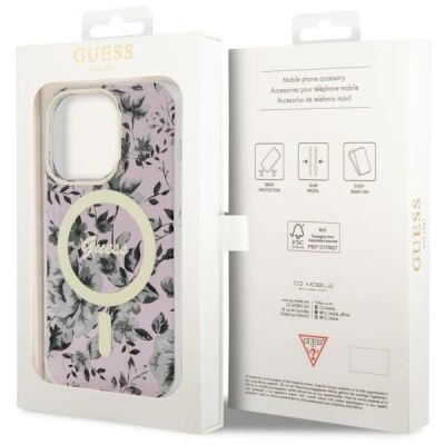 8. Guess GUHMP14LHCFWSP iPhone 14 Pro 6.1" pink/pink hardcase Flower MagSafe