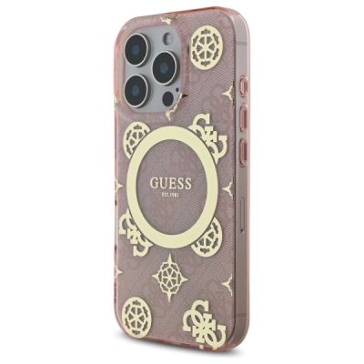 2. Guess IML Peony On 4G Background MagSafe Case for iPhone 16 Pro - Pink
