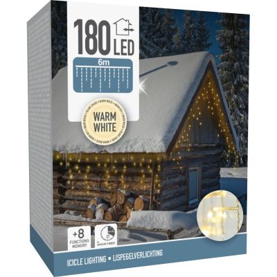 2. CHRISTMAS TREE LIGHTS OUTDOOR LIGHT CURTAIN 180 LED CONTROLLER TIMER WARM WHITE TRANSPARENT CABLE