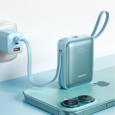 5. Joyroom JR-PBF27 22.5W 10000mAh Powerbank with Two Built-in Cables - Blue