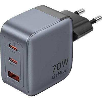 Vention 70W GaN PD Charger 1x USB-A 2x USB-C Black