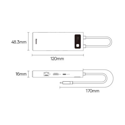 26. Baseus Metal Gleam Series HUB 7-in-1 USB Type C docking station - 1 x HDMI / 1 x VGA / 3 x USB 3.2 Gen. 1 / 1 x Power Delivery / 1 x RJ-45 Ethernet gray (WKWG040013)