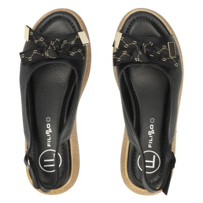 5. Women's leather wedge sandals with openwork black Filippo DS7582